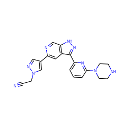 N#CCn1cc(-c2cc3c(-c4cccc(N5CCNCC5)n4)n[nH]c3cn2)cn1 ZINC000205266583