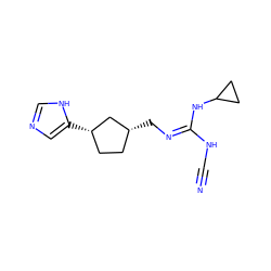 N#CN/C(=N/C[C@@H]1CC[C@H](c2cnc[nH]2)C1)NC1CC1 ZINC000653905706