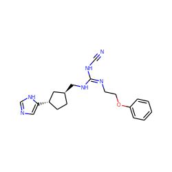 N#CN/C(=N/CCOc1ccccc1)NC[C@H]1CC[C@H](c2cnc[nH]2)C1 ZINC000653916363