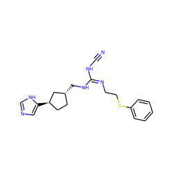 N#CN/C(=N/CCSc1ccccc1)NC[C@@H]1CC[C@@H](c2cnc[nH]2)C1 ZINC000653871624