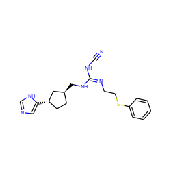 N#CN/C(=N/CCSc1ccccc1)NC[C@H]1CC[C@H](c2cnc[nH]2)C1 ZINC000653916387