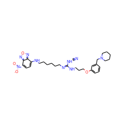 N#CN/C(=N\CCCCCCNc1ccc([N+](=O)[O-])c2nonc12)NCCCOc1cccc(CN2CCCCC2)c1 ZINC000029416463