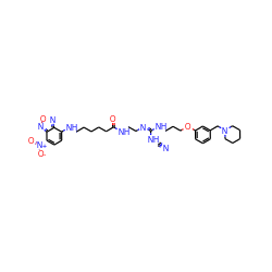 N#CN/C(=N\CCNC(=O)CCCCCNc1ccc([N+](=O)[O-])c2nonc12)NCCCOc1cccc(CN2CCCCC2)c1 ZINC000029416759