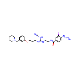 N#CN/C(=N\CCNC(=O)c1ccc(N=[N+]=[N-])c(I)c1)NCCCOc1cccc(CN2CCCCC2)c1 ZINC000026379332