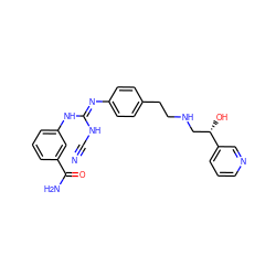 N#CN/C(=N\c1ccc(CCNC[C@H](O)c2cccnc2)cc1)Nc1cccc(C(N)=O)c1 ZINC000027214249