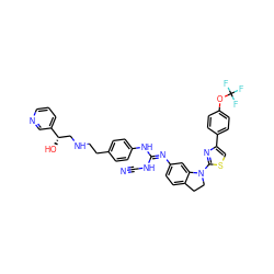 N#CN/C(=N\c1ccc2c(c1)N(c1nc(-c3ccc(OC(F)(F)F)cc3)cs1)CC2)Nc1ccc(CCNC[C@H](O)c2cccnc2)cc1 ZINC000027215346