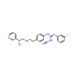 N#CN/C(=N\c1cccc(F)c1)Nc1ccc(CCNC[C@H](O)c2cccnc2)cc1 ZINC000027211043