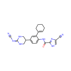 N#CN=C1NCC(c2ccc(NC(=O)c3nc(C#N)c[nH]3)c(C3=CCCCC3)c2)CN1 ZINC000117370851