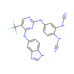 N#CNc1ccc(Nc2ncc(C(F)(F)F)c(Nc3ccc4[nH]cnc4c3)n2)cc1NC#N ZINC000028520782