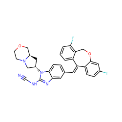 N#CNc1nc2cc(/C=C3/c4ccc(F)cc4OCc4c(F)cccc43)ccc2n1[C@H]1C[C@@H]2COCCN2C1 ZINC000202090280