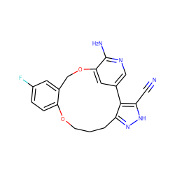 N#Cc1[nH]nc2c1-c1cnc(N)c(c1)OCc1cc(F)ccc1OCCC2 ZINC000144939949