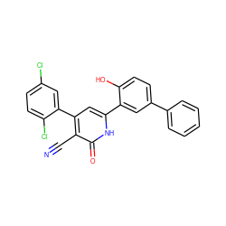 N#Cc1c(-c2cc(Cl)ccc2Cl)cc(-c2cc(-c3ccccc3)ccc2O)[nH]c1=O ZINC000028821534