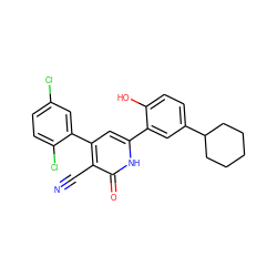 N#Cc1c(-c2cc(Cl)ccc2Cl)cc(-c2cc(C3CCCCC3)ccc2O)[nH]c1=O ZINC000028821541