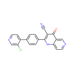 N#Cc1c(-c2ccc(-c3ccncc3Cl)cc2)[nH]c2ccncc2c1=O ZINC000073312689