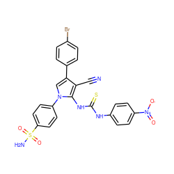 N#Cc1c(-c2ccc(Br)cc2)cn(-c2ccc(S(N)(=O)=O)cc2)c1NC(=S)Nc1ccc([N+](=O)[O-])cc1 ZINC000299837431