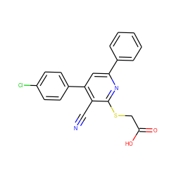 N#Cc1c(-c2ccc(Cl)cc2)cc(-c2ccccc2)nc1SCC(=O)O ZINC000004733981