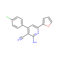 N#Cc1c(-c2ccc(Cl)cc2)cc(-c2ccco2)nc1N ZINC000040394789