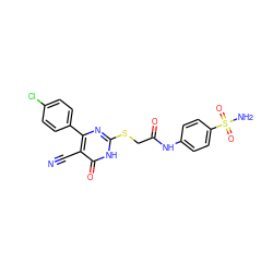 N#Cc1c(-c2ccc(Cl)cc2)nc(SCC(=O)Nc2ccc(S(N)(=O)=O)cc2)[nH]c1=O ZINC000031773899