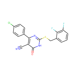 N#Cc1c(-c2ccc(Cl)cc2)nc(SCc2cccc(F)c2F)[nH]c1=O ZINC000146834510