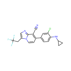 N#Cc1c(-c2ccc(NC3CC3)c(Cl)c2)ccn2c(CC(F)(F)F)cnc12 ZINC000045350731