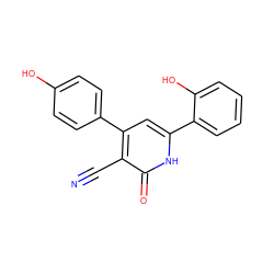 N#Cc1c(-c2ccc(O)cc2)cc(-c2ccccc2O)[nH]c1=O ZINC000028882509