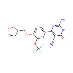 N#Cc1c(-c2ccc(OC[C@@H]3CCOC3)c(OC(F)(F)F)c2)nc(N)[nH]c1=O ZINC000103254741