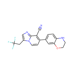 N#Cc1c(-c2ccc3c(c2)OCCN3)ccn2c(CC(F)(F)F)cnc12 ZINC000095574166