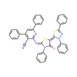 N#Cc1c(-c2ccccc2)cc(-c2ccccc2)nc1/N=C1\S/C(=C2\SC(c3ccccc3)=NN2c2ccccc2)C(=O)N1c1ccccc1 ZINC000299868668