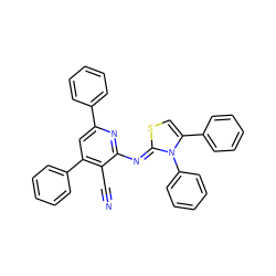 N#Cc1c(-c2ccccc2)cc(-c2ccccc2)nc1/N=c1\scc(-c2ccccc2)n1-c1ccccc1 ZINC000299864063