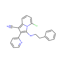 N#Cc1c(-c2ccccn2)c(NCCc2ccccc2)n2c(Cl)cccc12 ZINC000036185199