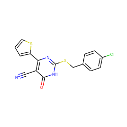 N#Cc1c(-c2cccs2)nc(SCc2ccc(Cl)cc2)[nH]c1=O ZINC000015989616