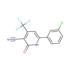 N#Cc1c(C(F)(F)F)cc(-c2cccc(Cl)c2)[nH]c1=O ZINC000004023431