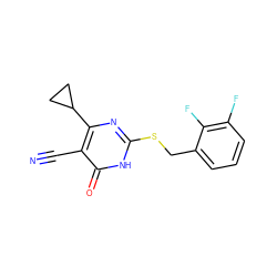 N#Cc1c(C2CC2)nc(SCc2cccc(F)c2F)[nH]c1=O ZINC000147186044