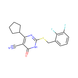 N#Cc1c(C2CCCC2)nc(SCc2cccc(F)c2F)[nH]c1=O ZINC000147303347