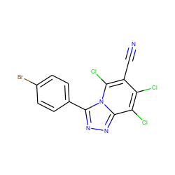 N#Cc1c(Cl)c(Cl)c2nnc(-c3ccc(Br)cc3)n2c1Cl ZINC000000712627