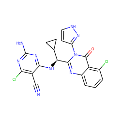 N#Cc1c(Cl)nc(N)nc1N[C@H](c1nc2cccc(Cl)c2c(=O)n1-c1cc[nH]n1)C1CC1 ZINC001772619772