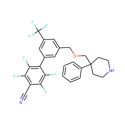 N#Cc1c(F)c(F)c(-c2cc(COCC3(c4ccccc4)CCNCC3)cc(C(F)(F)F)c2)c(F)c1F ZINC000201224922