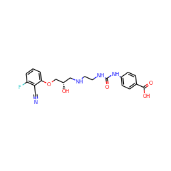 N#Cc1c(F)cccc1OC[C@@H](O)CNCCNC(=O)Nc1ccc(C(=O)O)cc1 ZINC000084615201