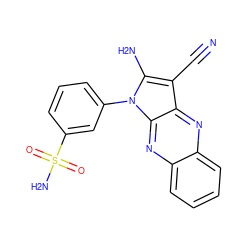 N#Cc1c(N)n(-c2cccc(S(N)(=O)=O)c2)c2nc3ccccc3nc12 ZINC000000754359