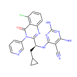 N#Cc1c(N)nc(N)nc1N[C@@H](CC1CC1)c1nc2cccc(Cl)c2c(=O)n1-c1cccnc1 ZINC000220883189