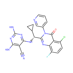 N#Cc1c(N)nc(N)nc1N[C@@H](c1nc2c(F)ccc(Cl)c2c(=O)n1-c1cccnc1)C1CC1 ZINC000220858001