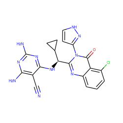 N#Cc1c(N)nc(N)nc1N[C@H](c1nc2cccc(Cl)c2c(=O)n1-c1cc[nH]n1)C1CC1 ZINC001772580712