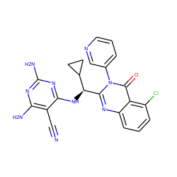 N#Cc1c(N)nc(N)nc1N[C@H](c1nc2cccc(Cl)c2c(=O)n1-c1cccnc1)C1CC1 ZINC000220883104