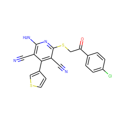 N#Cc1c(N)nc(SCC(=O)c2ccc(Cl)cc2)c(C#N)c1-c1ccsc1 ZINC000053297752