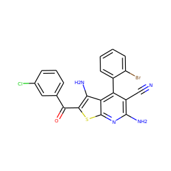 N#Cc1c(N)nc2sc(C(=O)c3cccc(Cl)c3)c(N)c2c1-c1ccccc1Br ZINC000072316649