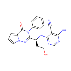 N#Cc1c(N)ncnc1N[C@@H](CCO)c1nn2cccc2c(=O)n1-c1ccccc1 ZINC001772577553