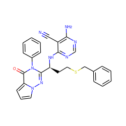 N#Cc1c(N)ncnc1N[C@@H](CCSCc1ccccc1)c1nn2cccc2c(=O)n1-c1ccccc1 ZINC000208946906