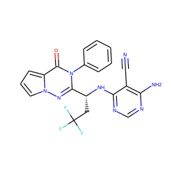 N#Cc1c(N)ncnc1N[C@H](CC(F)(F)F)c1nn2cccc2c(=O)n1-c1ccccc1 ZINC000205604086