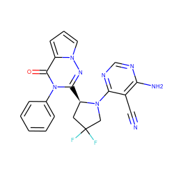 N#Cc1c(N)ncnc1N1CC(F)(F)C[C@H]1c1nn2cccc2c(=O)n1-c1ccccc1 ZINC001772635317