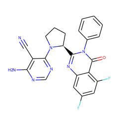 N#Cc1c(N)ncnc1N1CCC[C@H]1c1nc2cc(F)cc(F)c2c(=O)n1-c1ccccc1 ZINC000221217228